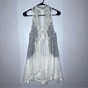 Free people white black lace high neck tunic sleeveless dress size XS
